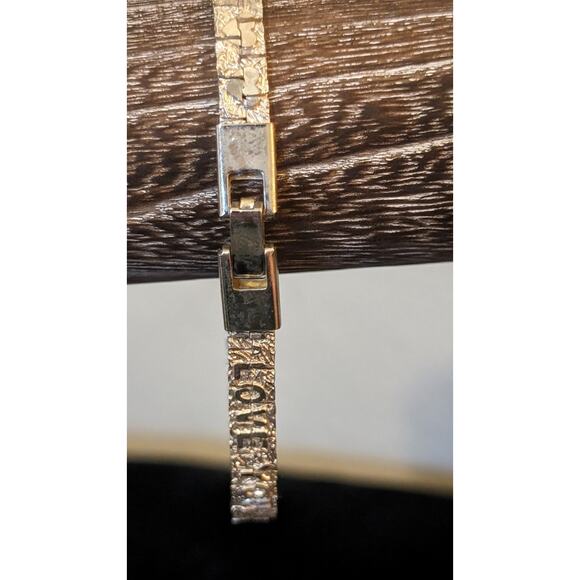 Vintage Silver Tone Silver Nugget 'I Love You' Bracelet W/ Fold Over Clasp - Picture 3 of 8